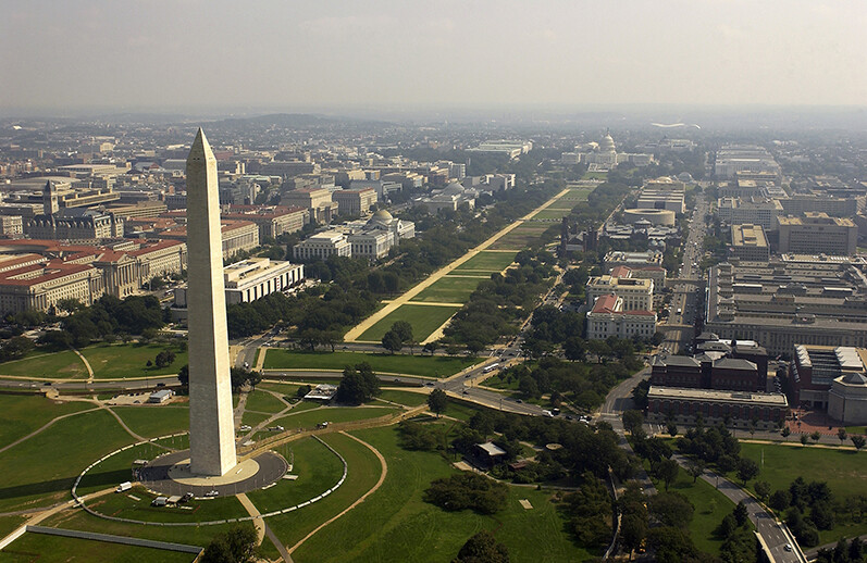 Aerial view of the Washington Monument. CREDIT: <a href=https://commons.wikimedia.org/wiki/File:US_Navy_030926-F-2828D-307_Aerial_view_of_the_Washington_Monument.jpg>United States Navy/Wikimedia (CC)</a>.