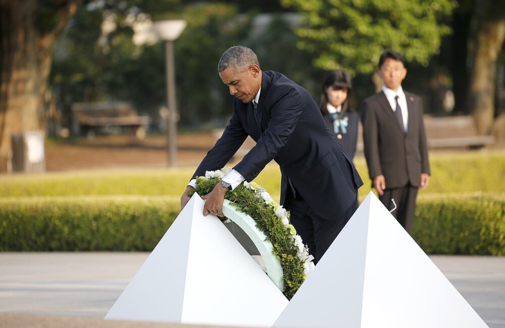 U.S. President Barack Obama at Hiroshima Peace Memorial Park. CREDIT: U.S. Embassy Tokyo via <a href="https://commons.wikimedia.org/wiki/File:Japan_Obama_Hiroshima_(27501980926).jpg">Wikipedia</a>