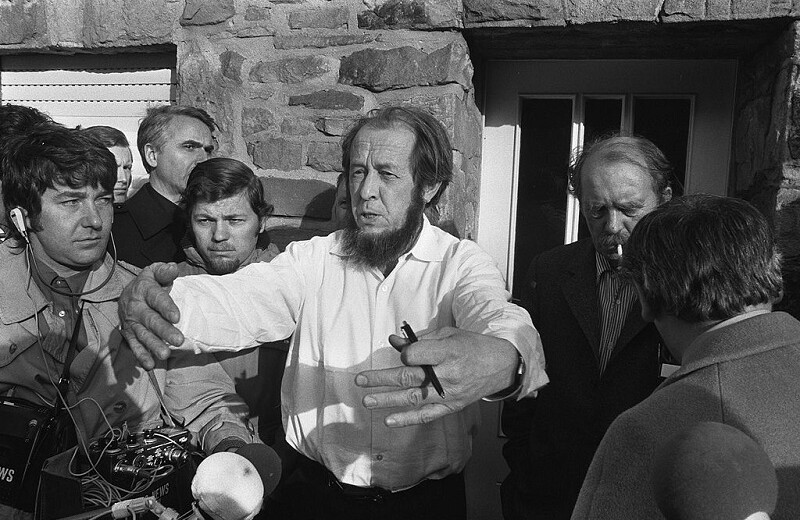 February 1974. Expelled from Russia, The Russian writer Alexander Solzhenitsyn is staying in the home of Heinrich Böll. CREDIT: Verhoeff, Bert / Anefo, via <a href="https://commons.wikimedia.org/wiki/File:Aleksandr_Solzhenitsyn_1974b.jpg">Wikimedia Commons</a>