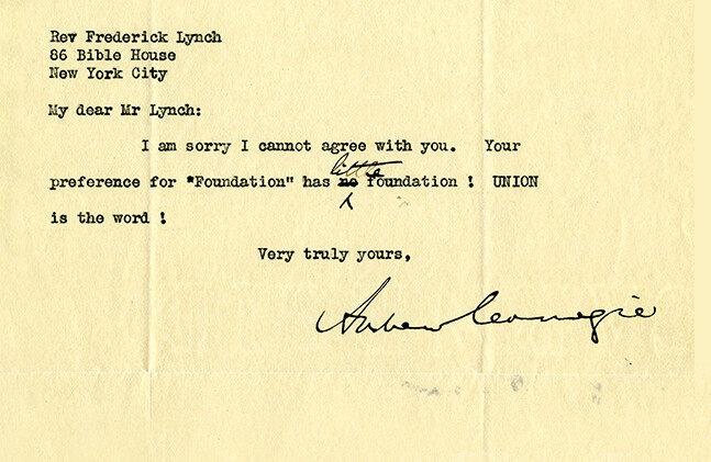 imagen de una carta de Andrew Carnegie fechada en 1914