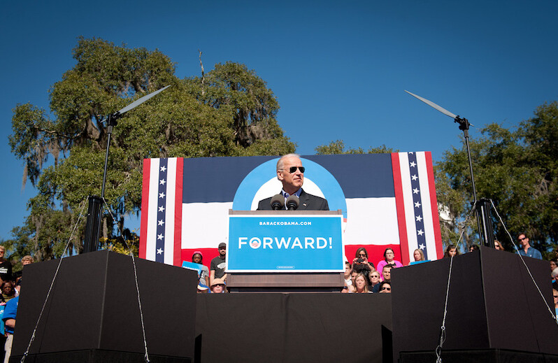 Joe Biden in Ocala, FL, October 31, 2012. CREDIT: <a href="https://www.flickr.com/photos/barackobamadotcom/8145324041/">Christopher Dilts/Obama for America <a href="https://creativecommons.org/licenses/by-nc-sa/2.0/">(CC)</a>.