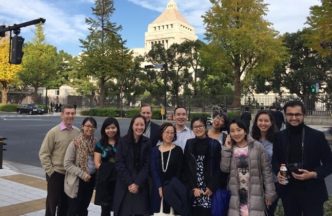 Delegates with Professor Mari Miura at the Diet building in Tokyo
