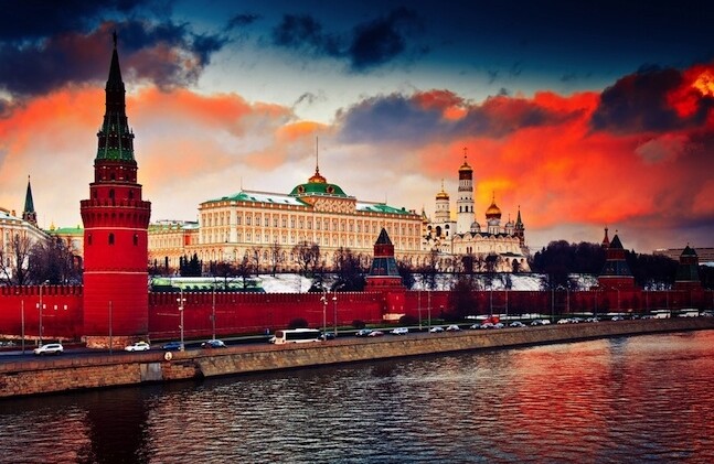 The Kremlin, Moscow. CREDIT: <a href="www.shutterstock.com/pic-165671768/stock-photo-winter-red-sunset-in-moscow-russia-the-grand-kremlin-palace-and-kremlin-wall.html">Shutterstock</a>