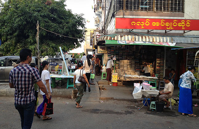 Street corner in Yangon, Myanmar. CREDIT: Devin Stewart