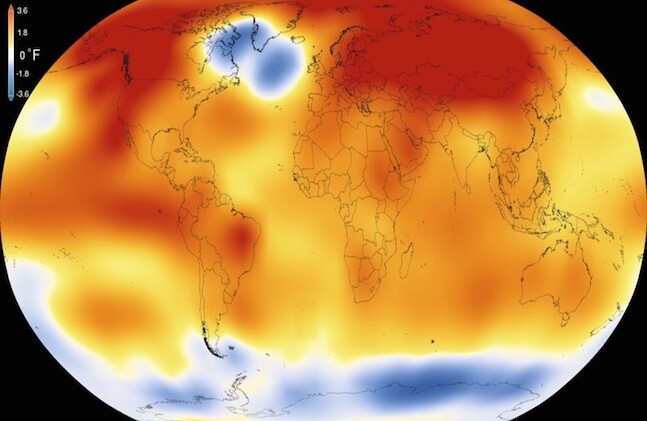 NASA, NOAA analyses reveal record-shattering global warm temperatures in 2015. CREDIT: <a href=<"https://commons.wikimedia.org/wiki/File:16-008-NASA-2015RecordWarmGlobalYearSince1880-20160120.png">NASA</a>