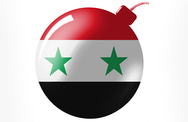 CREDIT: <a href="http://www.shutterstock.com/pic-120387823/stock-photo-the-syria-flag-painted-on-bomb-icon.html">Syrian flag painted on a bomb</a> via Shutterstock
