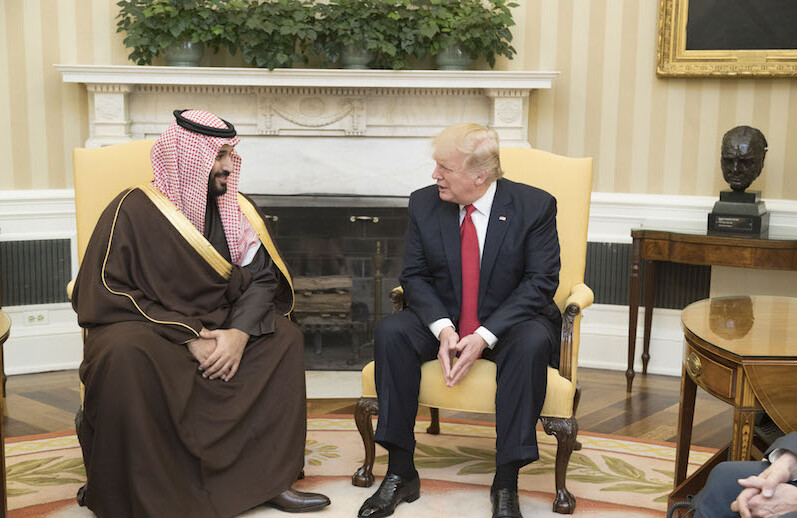 President Trump with Crown Prince Mohammed bin Salman, March 2017. CREDIT: <a href="https://www.flickr.com/photos/whitehouse/33971295103/in/photostream/">The White House</a> (Public Domain)