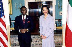 U.S. Secretary of State Rice and President Obiang,<br> Equatorial Guinea CREDIT: <a href="http://commons.wikimedia.org/wiki/Image:Secretary_Rice_and_President_Obiang.jpg" target=_blank>U.S. State Dept</a>