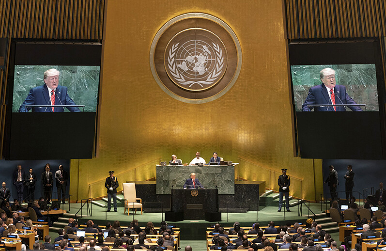 President Donald Trump at the 74th session of the United Nations General Assembly in New York, September 2019. CREDIT: <a href=https://www.flickr.com/photos/whitehouse/48791288231/>The White House (CC)</a>.