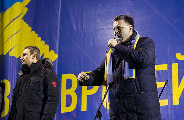 <a href="http://www.shutterstock.com/pic-167907944/stock-photo-kiev-ukraine-december-leader-of-the-ukrainian-party-svoboda-oleh-tyahnybok-speaks-to.html?src=aI4iYiLlPq-416Y14H7acw-1-0"> Leader of the Svoboda party Oleh Tyahnybok </a> via Shutterstock