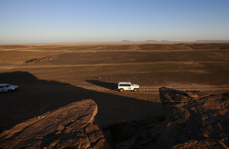 UN patrol team, Western Sahara. CREDIT: <a href="https://www.flickr.com/photos/un_photo/7443183172">UN Photo/Martine Perret</a>.