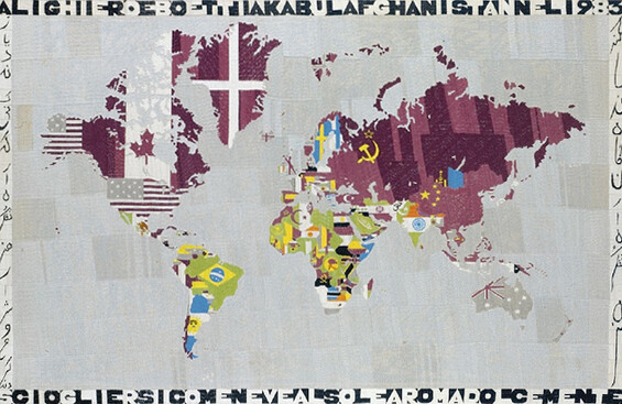 Tapestry map by <a href="http://www.flickr.com/photos/centralasian/5458355464/">Alighiero Boetti</a>.