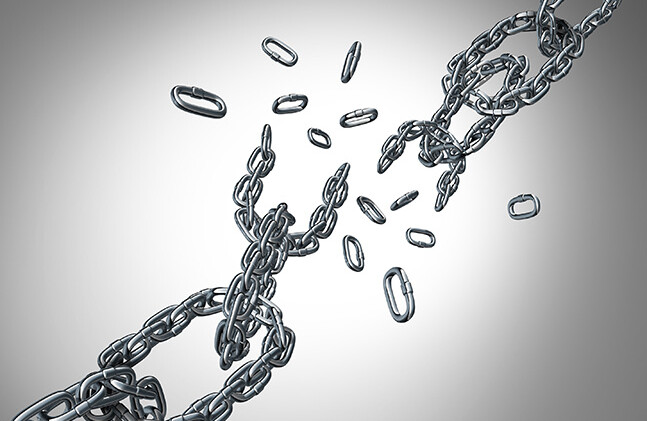 CREDIT: <a href="http://www.shutterstock.com/pic-168137429/stock-photo-breaking-chain-group-as-a-business-concept-for-organization-stress-and-partnership-failure-as-a.html?src=belUKHfXDLO2u8hg6G5JMw-1-42">Shutterstock</a>