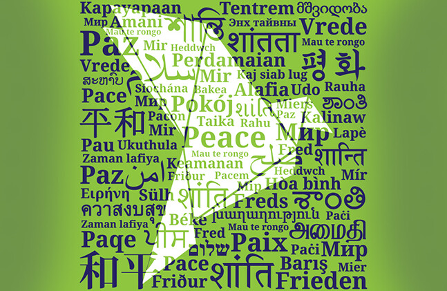 Dove-origami consisting of the word "Peace" in different languages. CREDIT: <a href="http://shutr.bz/1PcsCzy" target="_blank">Azin V/Shutterstock</a>
