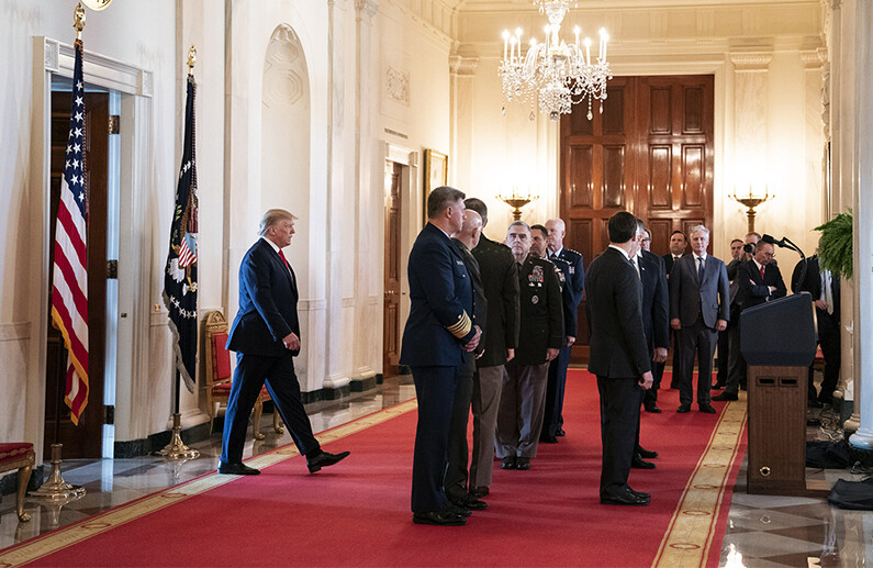 President Trump delivers remarks on Jan. 8, 2020 at the White House. <a href=https://www.flickr.com/photos/whitehouse/49351700228/>Official White House Photo by Joyce N. Boghosian/Public Domain</a>.