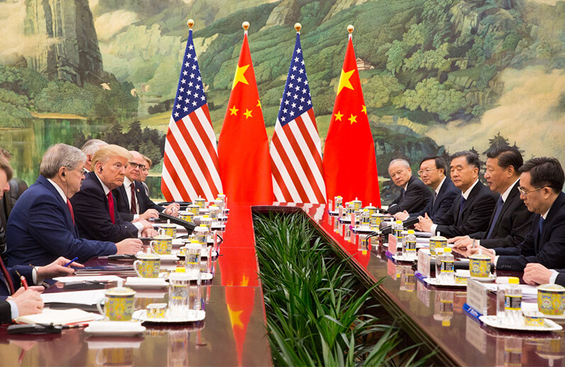 President Donald J. Trump and President Xi Jinping hold a bilateral meeting in Beijing on November 9, 2017. CREDIT: <a href=https://www.whitehouse.gov/briefings-statements/more-photos-foreign-trip/>The White House (CC)</a>.