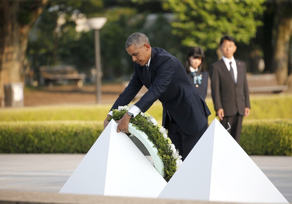 U.S. President Barack Obama at Hiroshima Peace Memorial Park. CREDIT: U.S. Embassy Tokyo via <a href="https://commons.wikimedia.org/wiki/File:Japan_Obama_Hiroshima_(27501980926).jpg">Wikipedia</a>