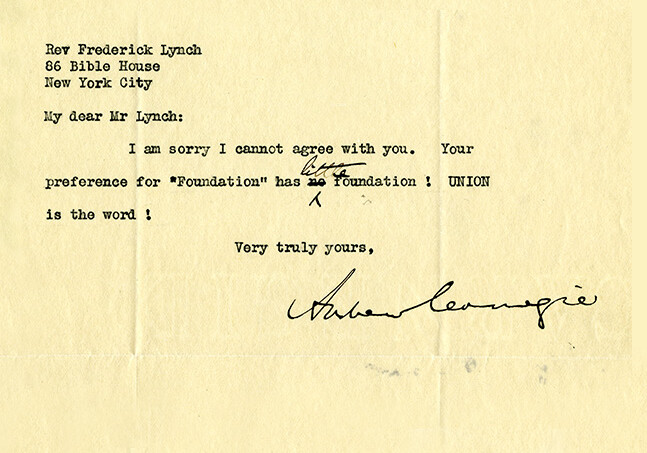 image of letter from Andrew Carnegie dated 1914
