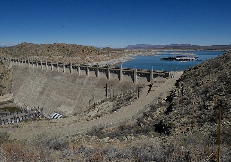 Elephant Butte Dam on the Rio Grande, central New Mexico (with low water level) CREDIT: David Groenfeldt