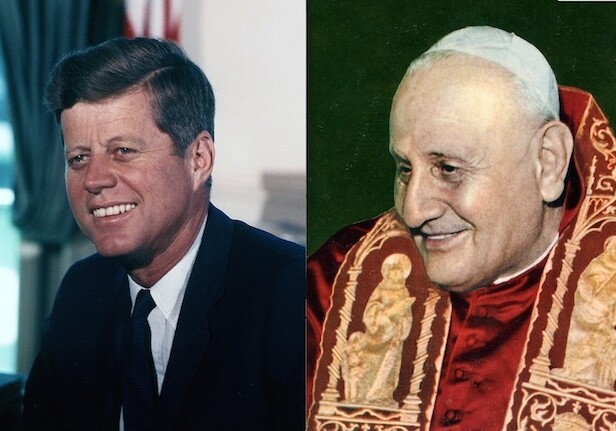 President John F. Kennedy, <a href="http://tinyurl.com/kjqhc5c">Cecil Stoughton, White House</a>. Pope John XXIII, via <a href="http://tinyurl.com/kzbb577">Wikipedia</a>