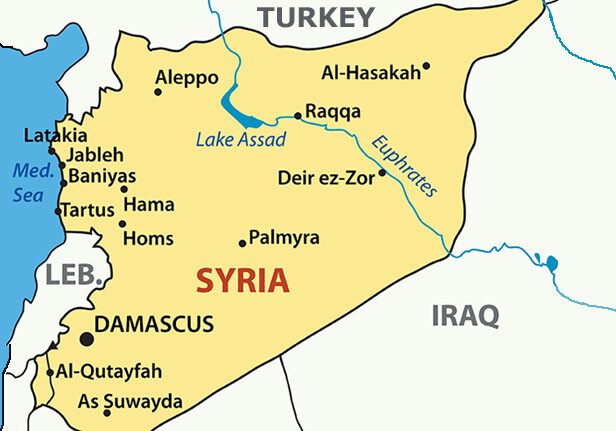 CREDIT: <a href="http://www.shutterstock.com/pic-76422415/stock-vector-vector-illustration-map-of-syria.html">Map of Syria</a> via Shutterstock