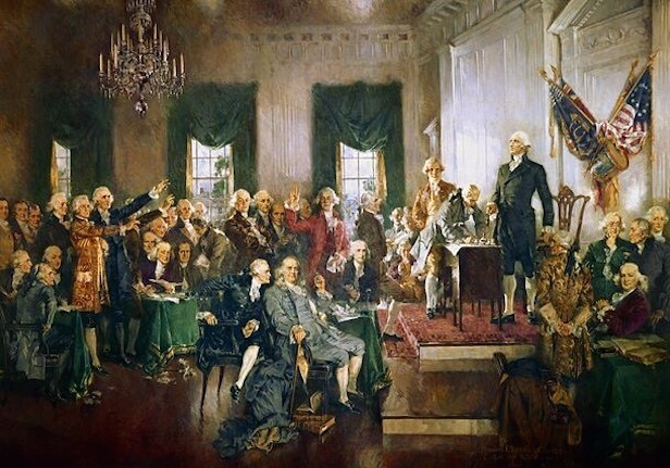Signing of the U.S. Constitution by Howard Chandler Christy. Public Domain via <a href="https://en.wikipedia.org/wiki/George_Washington#/media/File:Scene_at_the_Signing_of_the_Constitution_of_the_United_States.jpg">Wikipedia</a>
