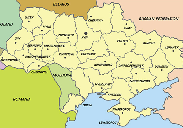 <a href="http://www.shutterstock.com/pic-182613149/stock-vector-map-of-ukraine-subdivisions-of-ukraine-vector.html">Map of Ukraine</a> via Shutterstock