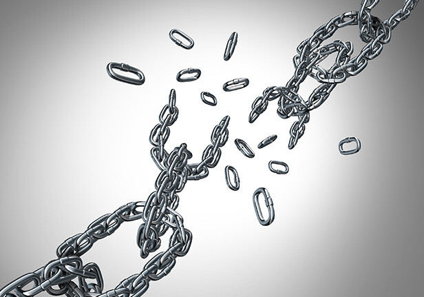 CREDIT: <a href="http://www.shutterstock.com/pic-168137429/stock-photo-breaking-chain-group-as-a-business-concept-for-organization-stress-and-partnership-failure-as-a.html?src=belUKHfXDLO2u8hg6G5JMw-1-42">Shutterstock</a>