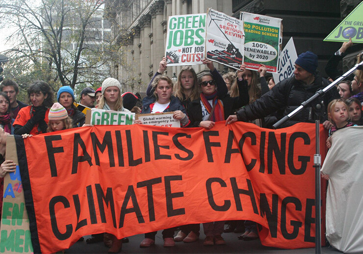 Families partake in a climate emergency protest in Melbourne, Australia. CREDIT: <A href=https://www.flickr.com/photos/takver/3622617318/>Takver (CC)</a>.