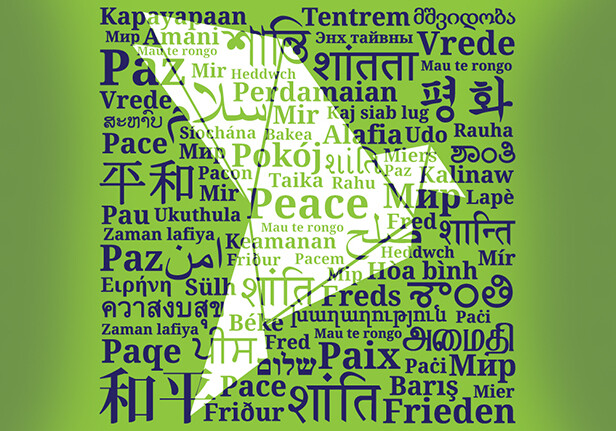 Dove-origami consisting of the word "Peace" in different languages. CREDIT: <a href="http://shutr.bz/1PcsCzy" target="_blank">Azin V/Shutterstock</a>