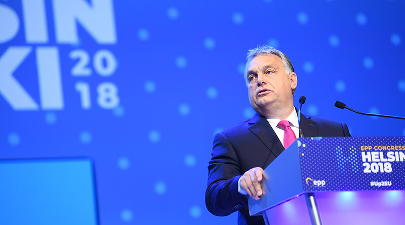 Hungary's President Orbán in Helsinki, November 2018. CREDIT: <a href=https://commons.wikimedia.org/wiki/File:EPP_Helsinki_Congress_in_Finland,_7-8_November_2018_(45053885904).jpg>European People's Party (CC)</a>.