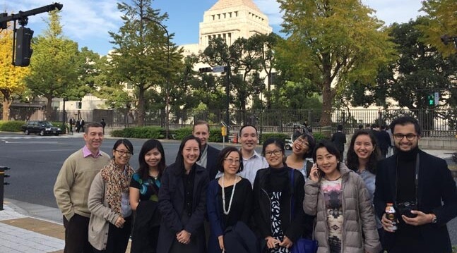 Delegates with Professor Mari Miura at the Diet building in Tokyo