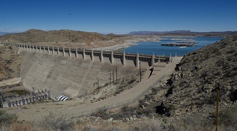 Elephant Butte Dam on the Rio Grande, central New Mexico (with low water level) CREDIT: David Groenfeldt