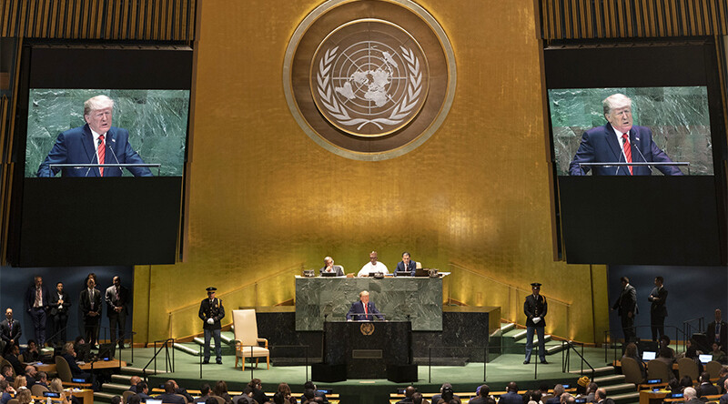 President Donald Trump at the 74th session of the United Nations General Assembly in New York, September 2019. CREDIT: <a href=https://www.flickr.com/photos/whitehouse/48791288231/>The White House (CC)</a>.