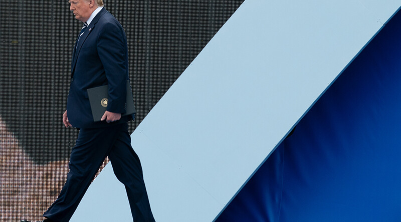 President Donald J. Trump walks off the stage at the Southsea Common in Portsmouth, England. CREDIT: <a href=https://www.flickr.com/photos/whitehouse/48012260898/>The White House (CC)</a>.