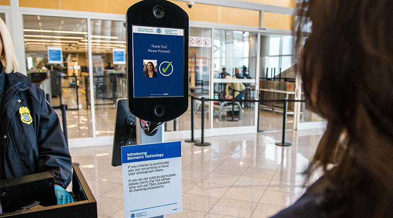 Airline passenger uses biometric scanning technology at Hartsfield-Jackson International Airport in Atlanta, GA. CREDIT: <a href= https://flickr.com/photos/deltanewshub/44275739610/in/album-72157704052266884/>John Paul Van Wert/Rank Studios 2018 (CC)</a>.