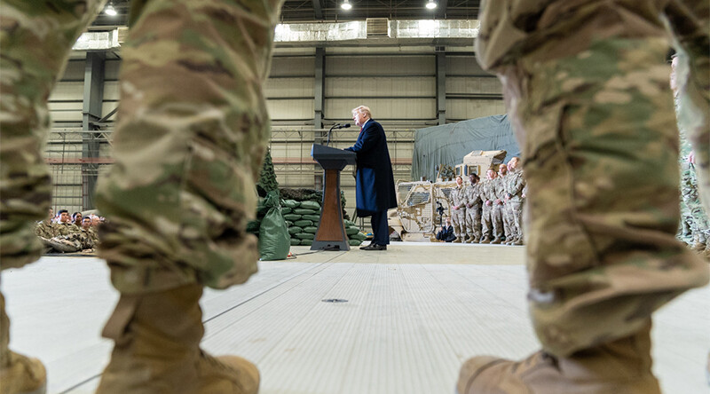 President Trump in Afghanistan, November 2019. CREDIT: <a href="https://www.flickr.com/photos/whitehouse/49158949848/in/photostream/"> Official White House Photo by Shealah Craighead/Public Domain</a>