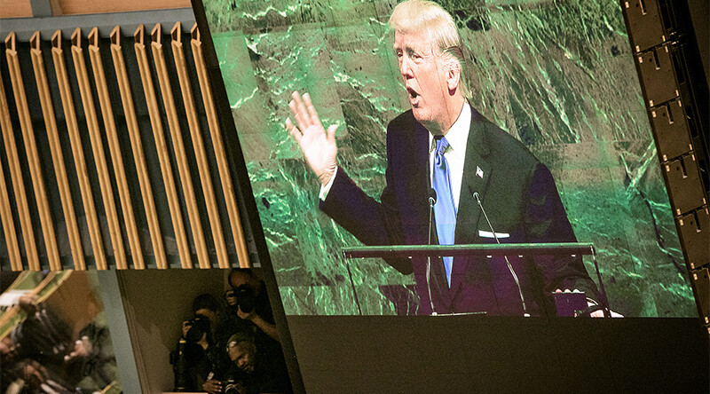 President Trump at the 2017 UN General Assembly. CREDIT: <a href=https://www.flickr.com/photos/un_photo/37501289212/>UN Photo/Ariana Lindquist (CC)</a>.
