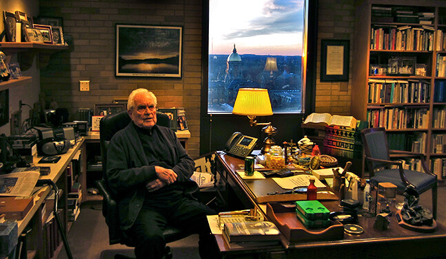 Fr. Ted Hesburgh in his office at the University of Notre Dame. PHOTO: <a href="http://commons.wikimedia.org/wiki/File:Fr._Ted_Hesburgh_in_his_Office_at_the_University_of_Notre_Dame.JPG">commons.wikimedia.org</a>