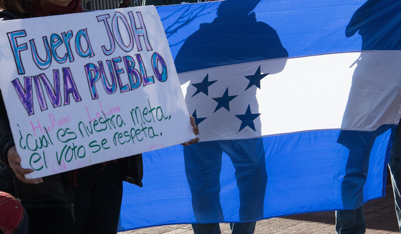 CREDIT: <a href="https://www.flickr.com/photos/43005015@N06/28158976819/">Peg Hunter</a>. Solidarity with Honduras rally, San Francisco, January 27, 2018   (<a href="https://creativecommons.org/licenses/by-nc/2.0/">CC</a>)