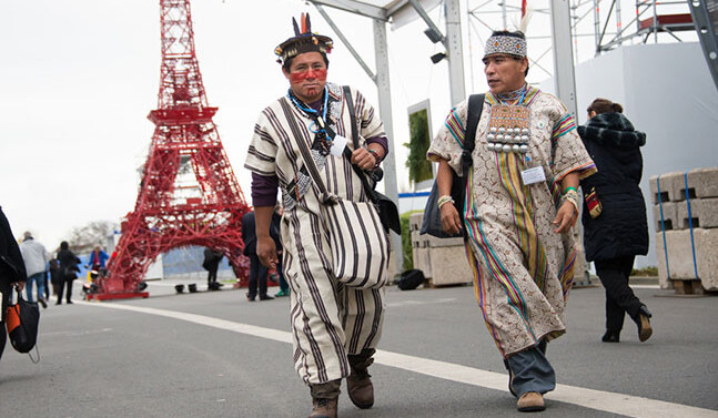Indigenous Peruvians, COP21 UN Climate Summit, 2015. Credit: Ryan Rodrick Beiler, <a href="http://www.shutterstock.com/pic-350445248/stock-photo-paris-november-indi