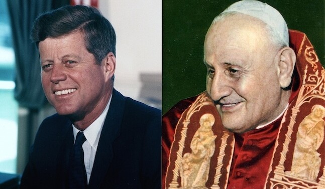 President John F. Kennedy, <a href="http://tinyurl.com/kjqhc5c">Cecil Stoughton, White House</a>. Pope John XXIII, via <a href="http://tinyurl.com/kzbb577">Wikipedia</a>