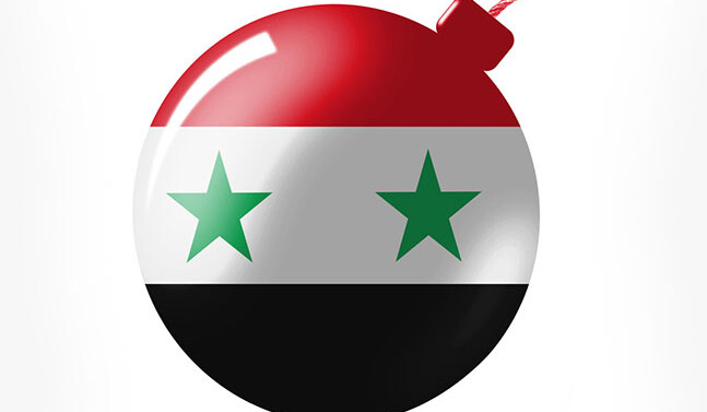 CREDIT: <a href="http://www.shutterstock.com/pic-120387823/stock-photo-the-syria-flag-painted-on-bomb-icon.html">Syrian flag painted on a bomb</a> via Shutterstock