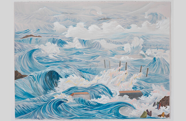 Untitled #17 (Pier) 22x30in Aquarelle et crayon sur papier 2014 par Tyler Bewley