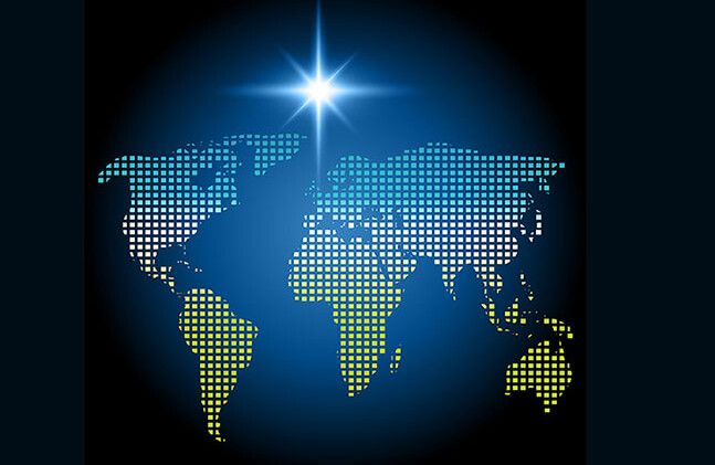 世界地图和北极星。图片来源：Shutterstock