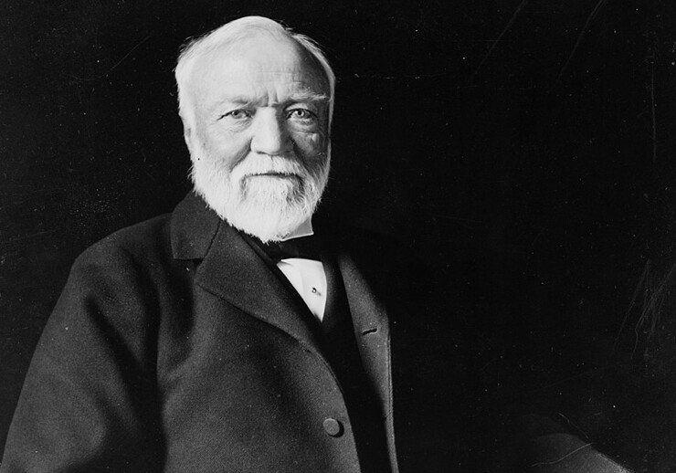 Andrew Carnegie, 1913. Library of Congress via <a href="https://en.wikipedia.org/wiki/Andrew_Carnegie#/media/File:Andrew_Carnegie,_three-quarter_length_portrait,_seated,_facing_slightly_left,_1913.jpg">Wikipedia</a>