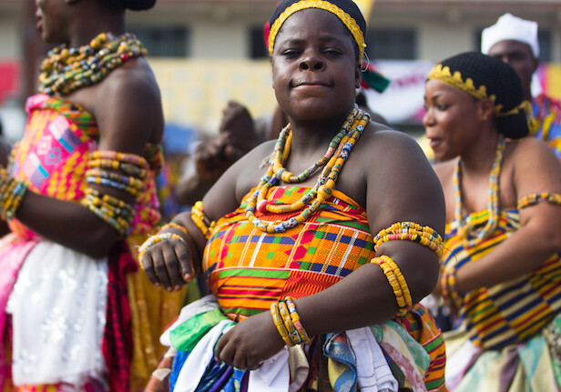 A dancer moves to the rhythm of the talking drum during the annual Fetu Afahye festival of the Oguaa people of Cape Coast, Ghana. CREDIT: Subramaniam Kwabena Owusu.