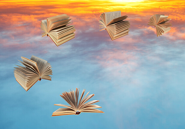 Books flying through the air. CREDIT: Shutterstock
