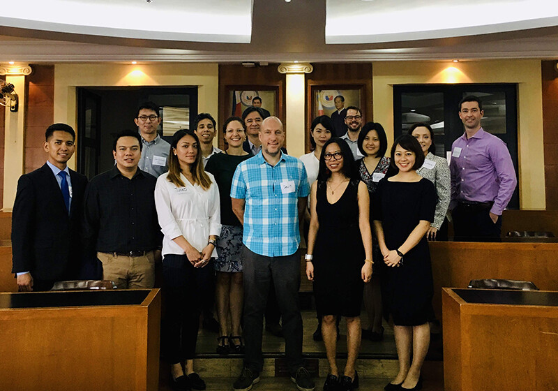 The delegation with Tom Temprosa, Devin Stewart, and Amanda Ghanooni at Ateneo Law School in Manila.