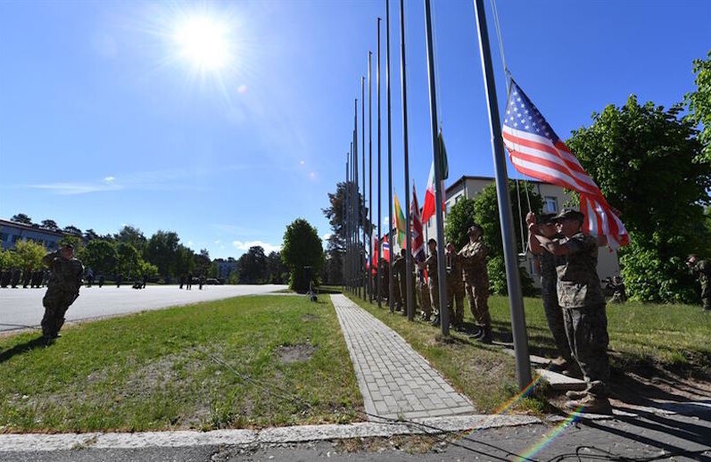 U.S. and NATO military members, Adazi Military Base, Latvia, June 2017. CREDIT: <a href-"http://www.ramstein.af.mil/News/Article-Display/Article/1228559/us-nato-wrap-up-saber-strike-17/">U.S Air Force/Senior Airman Tryphena Mayhugh</a>